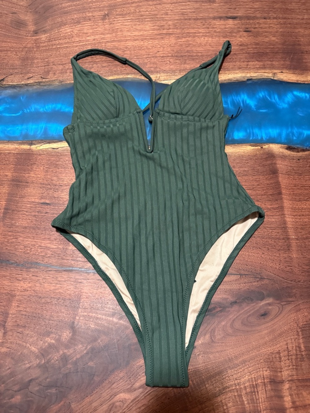 Shade & Shore Ribbed One-Piece Swimsuit in Forest Green